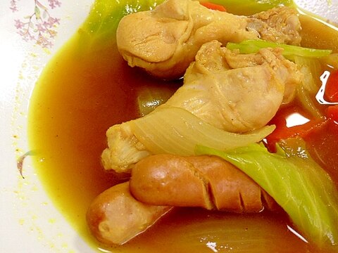 手羽元とウインナーと野菜のカレースープ